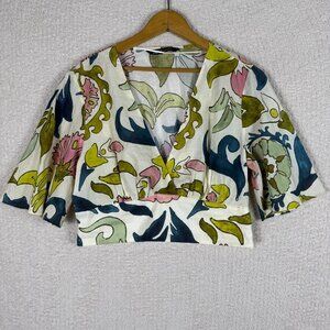 Zara Floral Print Crop Top Blouse V Neck Short Sleeve
